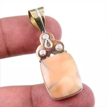 Natural Pink Opal Gemstone 925 Solid Sterling Silver Two Tone Pendant 1.75 b2c17