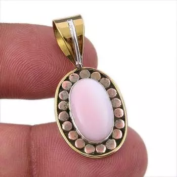 Natural Pink Opal Gemstone 925 Solid Sterling Silver Two Tone Pendant 1.50 B2I46