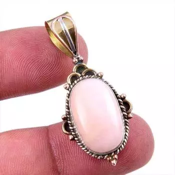 Natural Pink Opal Gemstone 925 Solid Sterling Silver Two Tone Pendant 1.50 w0y07