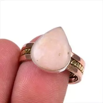 Natural Pink Opal Gemstone 925 Solid Sterling Silver Two Tone Ring Size 8.5 Q2g42