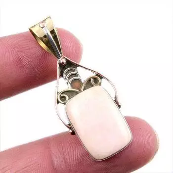 Natural Pink Opal Gemstone 925 Solid Sterling Silver Two Tone Pendant 1.5 R2b33