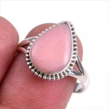 Natural Pink Opal Gemstone 925 Solid Sterling Silver Jewelry Ring Size 9 P3T69
