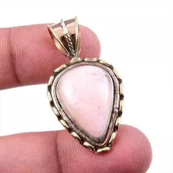 Natural Pink Opal Gemstone 925 Solid Sterling Silver Two Tone Pendant 1.5 h9y86