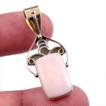 Natural Pink Opal Gemstone 925 Solid Sterling Silver Two Tone Pendant 1.75 k5K98