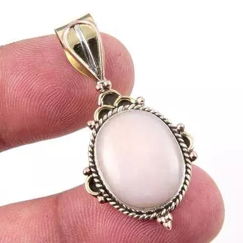 Natural Pink Opal Gemstone 925 Solid Sterling Silver Two Tone Pendant 1.50 N6W02
