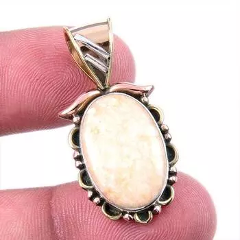 Natural Pink Opal Gemstone 925 Solid Sterling Silver Two Tone Pendant 1.25 u4J87