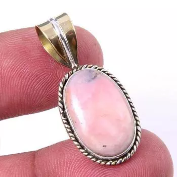 Natural Pink Opal Gemstone 925 Solid Sterling Silver Two Tone Pendant 1.25 K6a88