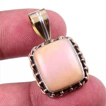Natural Pink Opal Gemstone 925 Solid Sterling Silver Two Tone Pendant 1.25 h8k45