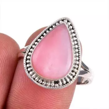 Natural Pink Opal Gemstone 925 Solid Sterling Silver Jewelry Ring Size 9.5 g8o10
