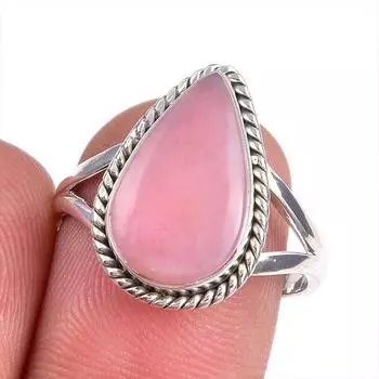 Natural Pink Opal Gemstone 925 Solid Sterling Silver Jewelry Ring Size 7.5 k7N31
