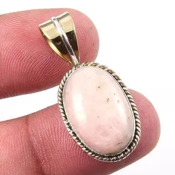 Natural Pink Opal Gemstone 925 Solid Sterling Silver Two Tone Pendant 1.25 B7o08