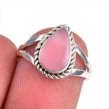 Natural Pink Opal Gemstone 925 Solid Sterling Silver Jewelry Ring Size 6 J9L84