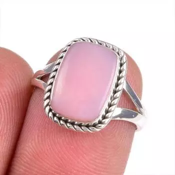 Natural Pink Opal Gemstone 925 Solid Sterling Silver Jewelry Ring Size 6 v2K28