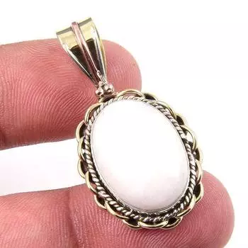 Natural Pink Opal Gemstone 925 Solid Sterling Silver Two Tone Pendant 1.50 f4f10