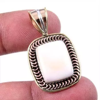 Natural Pink Opal Gemstone 925 Solid Sterling Silver Two Tone Pendant 1.50 R2r22