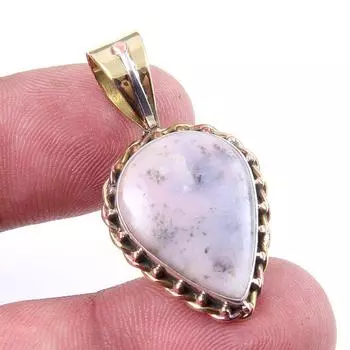Natural Pink Opal Gemstone 925 Solid Sterling Silver Two Tone Pendant 1.25 U8w82