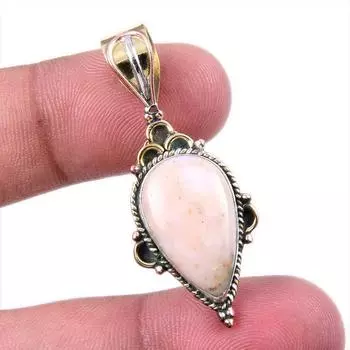Natural Pink Opal Gemstone 925 Solid Sterling Silver Two Tone Pendant 1.50 k2e23