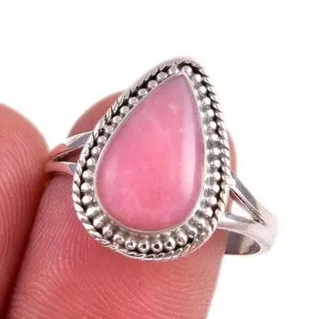 Natural Pink Opal Gemstone 925 Solid Sterling Silver Jewelry Ring Size 9 a2j58