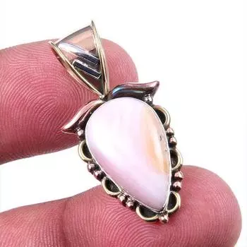 Natural Pink Opal Gemstone 925 Solid Sterling Silver Two Tone Pendant 1.25 d6m43