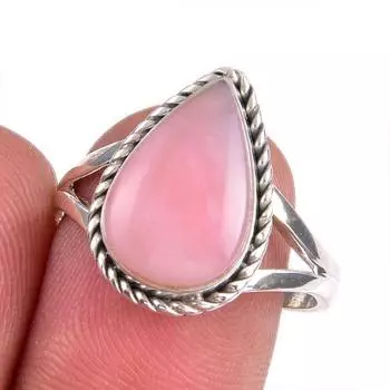 Natural Pink Opal Gemstone 925 Solid Sterling Silver Jewelry Ring Size 8.5 O2p96