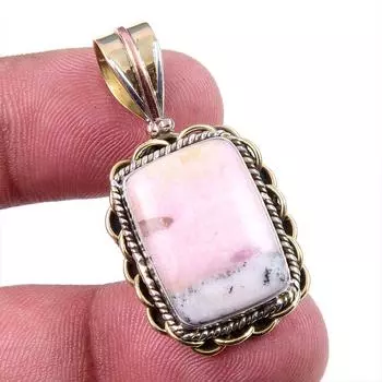 Natural Pink Opal Gemstone 925 Solid Sterling Silver Two Tone Pendant 1.50 t7p98