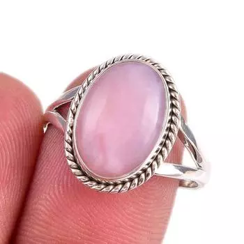Natural Pink Opal Gemstone 925 Solid Sterling Silver Jewelry Ring Size 8.5 B7Q61