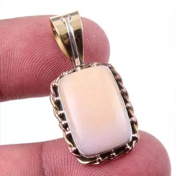 Natural Pink Opal Gemstone 925 Solid Sterling Silver Two Tone Pendant 1.25 K2k75