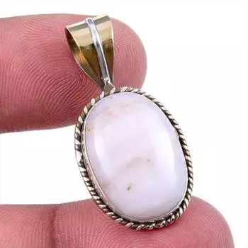 Natural Pink Opal Gemstone 925 Solid Sterling Silver Two Tone Pendant 1.25 Y5f28