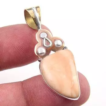 Natural Pink Opal Gemstone 925 Solid Sterling Silver Two Tone Pendant 1.75 D0d96