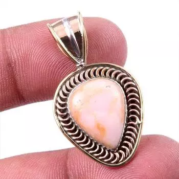 Natural Pink Opal Gemstone 925 Solid Sterling Silver Two Tone Pendant 1.50 n0N17