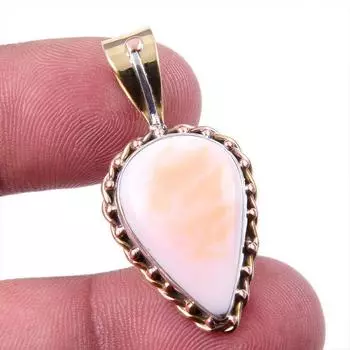Natural Pink Opal Gemstone 925 Solid Sterling Silver Two Tone Pendant 1.50 D3M49