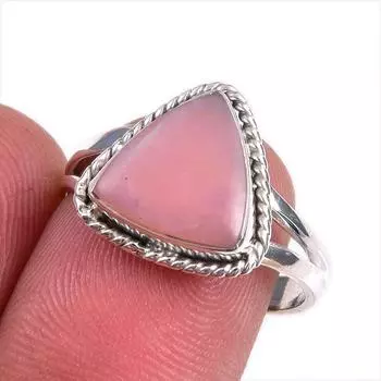 Natural Pink Opal Gemstone 925 Solid Sterling Silver Jewelry Ring Size 7.5 o7L15