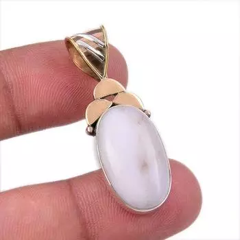 Natural Pink Opal Gemstone 925 Solid Sterling Silver Two Tone Pendant 1.50 V5e24