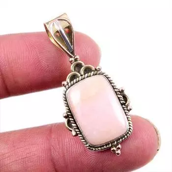 Natural Pink Opal Gemstone 925 Solid Sterling Silver Two Tone Pendant 1.5 t8V08