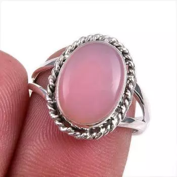 Natural Pink Opal Gemstone 925 Solid Sterling Silver Jewelry Ring Size 7 Q2Y16