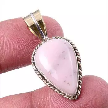 Natural Pink Opal Gemstone 925 Solid Sterling Silver Two Tone Pendant 1.25 S2Y64