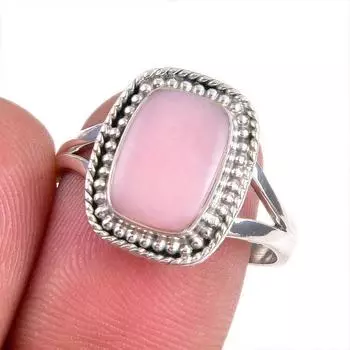 Natural Pink Opal Gemstone 925 Solid Sterling Silver Jewelry Ring Size 8.5 A8V05