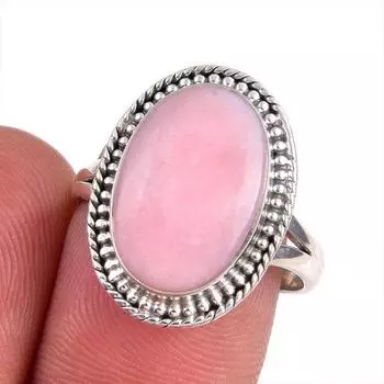 Natural Pink Opal Gemstone 925 Solid Sterling Silver Jewelry Ring Size 7.5 R5u12
