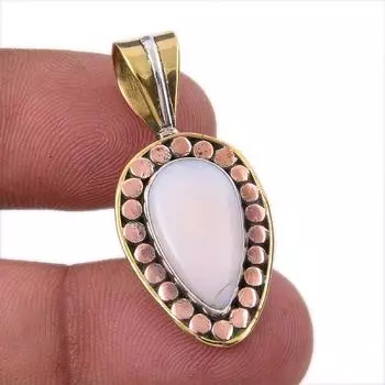 Natural Pink Opal Gemstone 925 Solid Sterling Silver Two Tone Pendant 1.50 H3A42