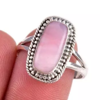 Natural Pink Opal Gemstone 925 Solid Sterling Silver Jewelry Ring Size 8.5 R7n75