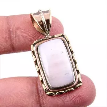 Natural Pink Opal Gemstone 925 Solid Sterling Silver Two Tone Pendant 1.5 S4S82