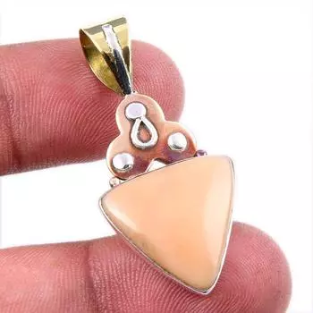 Natural Pink Opal Gemstone 925 Solid Sterling Silver Two Tone Pendant 1.5 A3d58