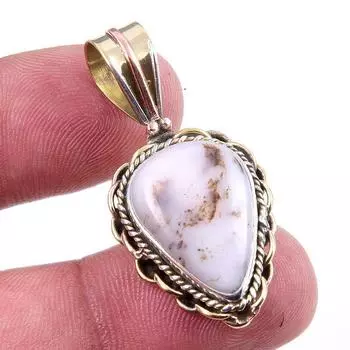 Natural Pink Opal Gemstone 925 Solid Sterling Silver Two Tone Pendant 1.50 v5Y14
