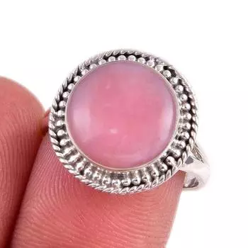 Natural Pink Opal Gemstone 925 Solid Sterling Silver Jewelry Ring Size 7.5 J0z47