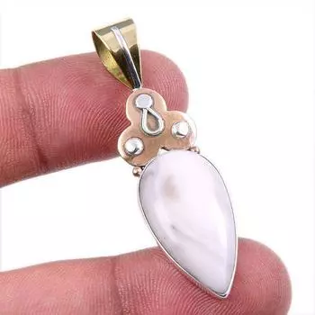 Natural Pink Opal Gemstone 925 Solid Sterling Silver Two Tone Pendant 1.75 K8w07