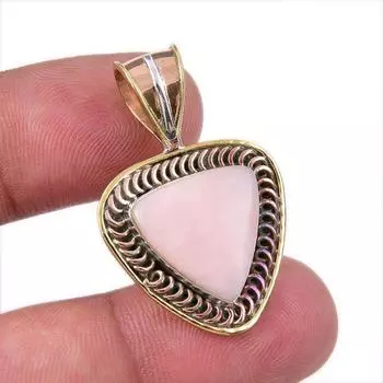 Natural Pink Opal Gemstone 925 Solid Sterling Silver Two Tone Pendant 1.50 F0g25