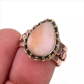Natural Pink Opal Gemstone 925 Solid Sterling Silver Two Tone Ring Size 6 f9k84