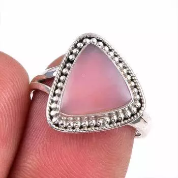 Natural Pink Opal Gemstone 925 Solid Sterling Silver Jewelry Ring Size 6.5 J2L43