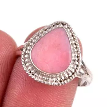 Natural Pink Opal Gemstone 925 Solid Sterling Silver Jewelry Ring Size 9 B6H96