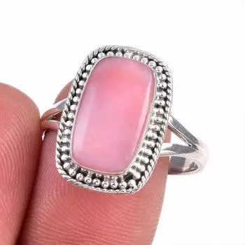 Natural Pink Opal Gemstone 925 Solid Sterling Silver Jewelry Ring Size 9.5 a4W55